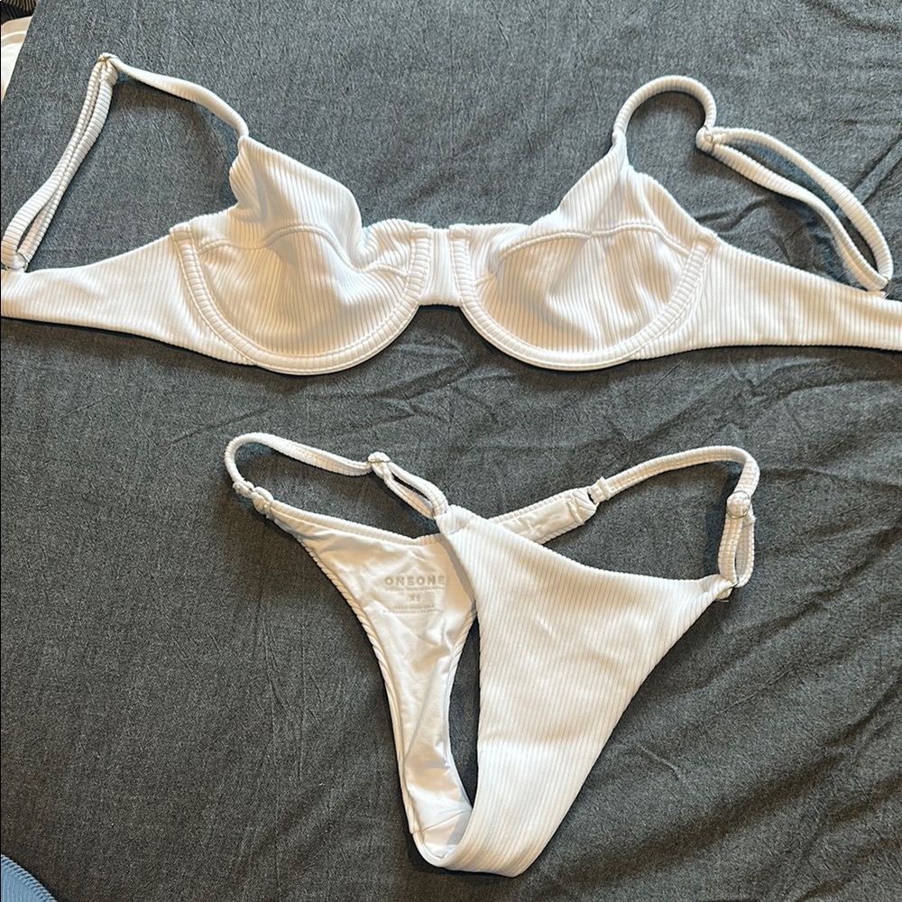White Ribbed Bikini Set